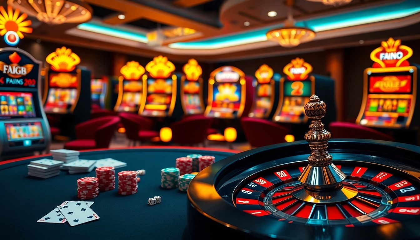 Gamble at F168 with vibrant poker table and slot machines in luxurious casino atmosphere