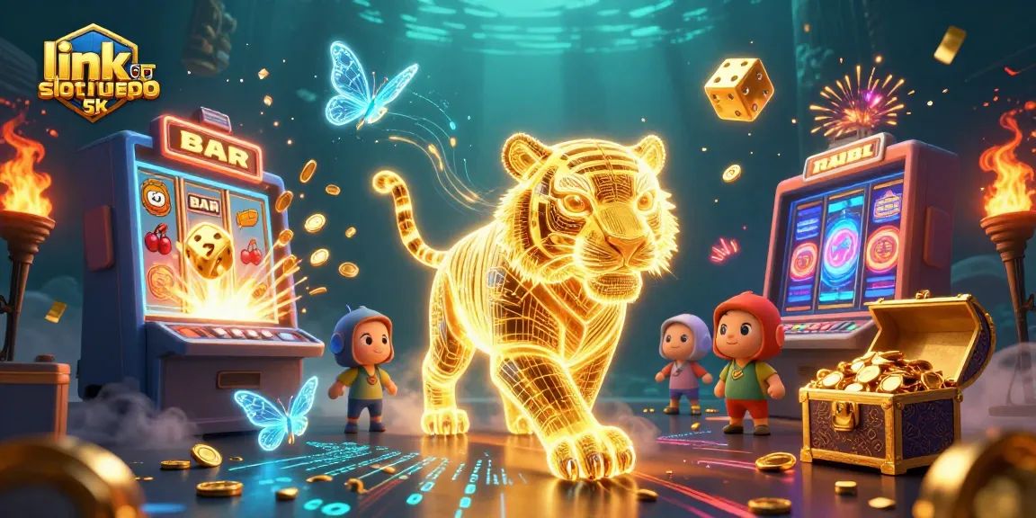 Experience excitement with link slot depo 5k as a glowing tiger leads through a rich casino scene.