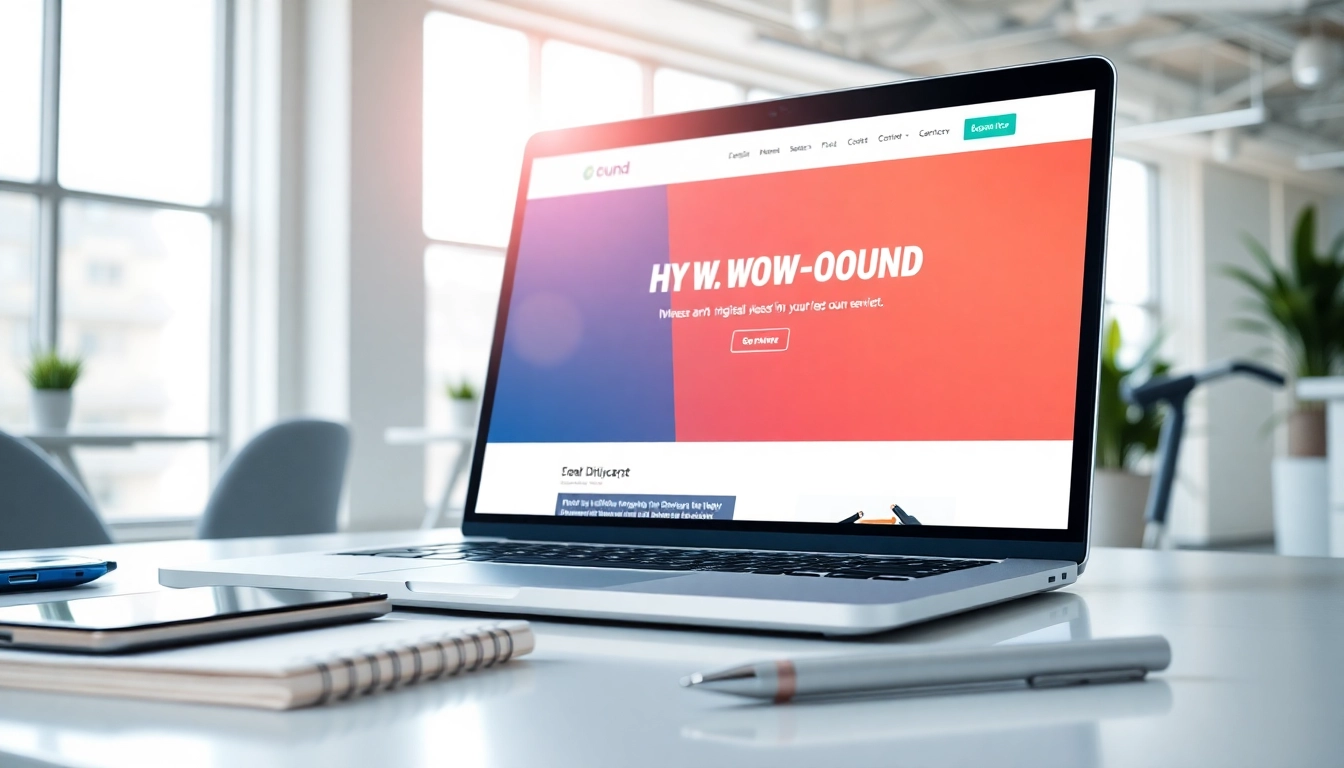View the innovative services of https://www.ound-ound.com displayed on a sleek laptop in a modern workspace.