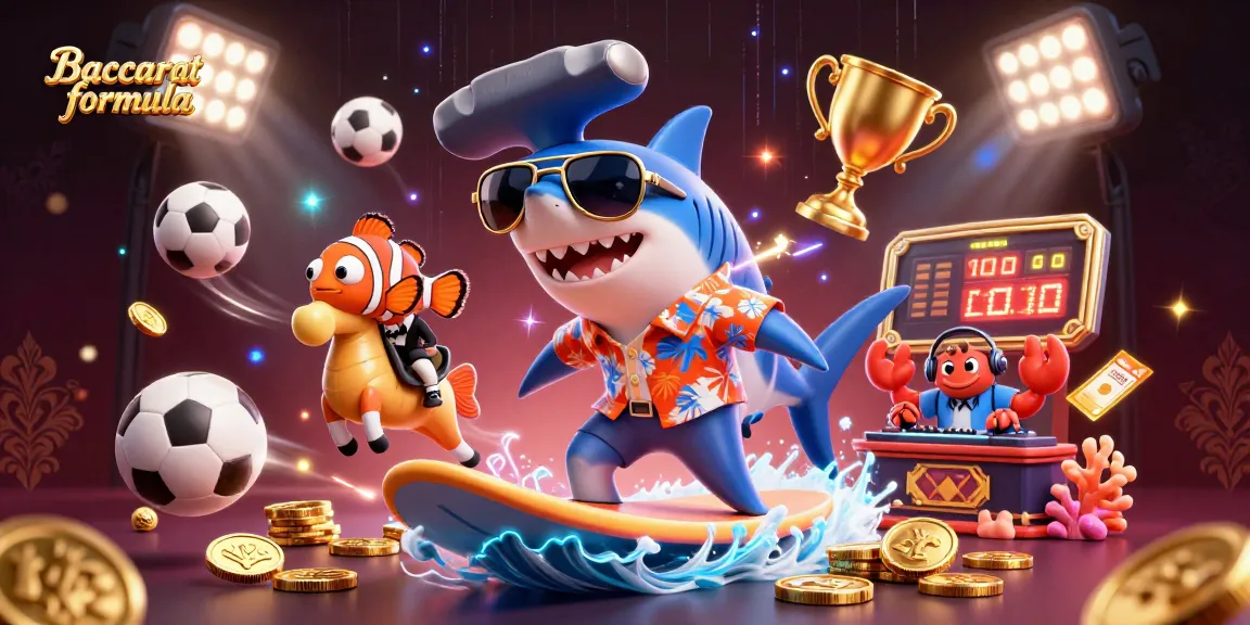 Engage with the Baccarat formula in this vibrant casino-themed illustration featuring underwater characters.