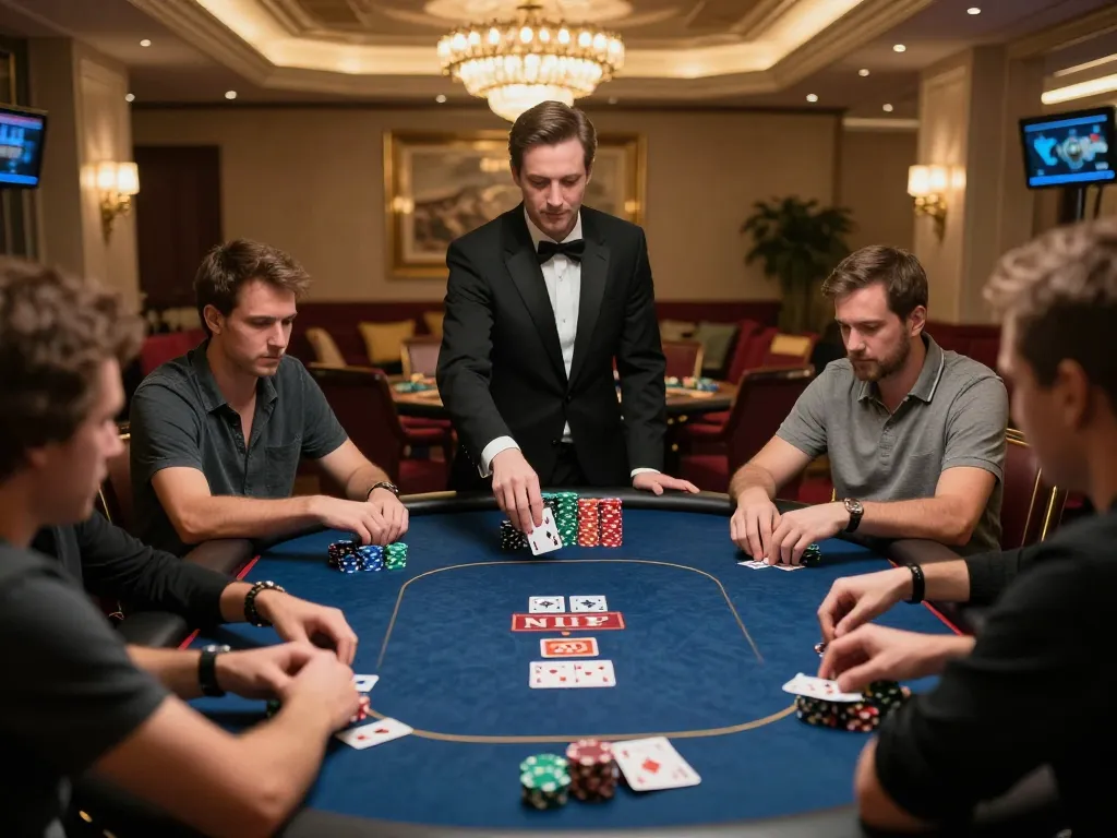 Engaged players at a poker table showcasing strategic gameplay on 98win trang chủ.