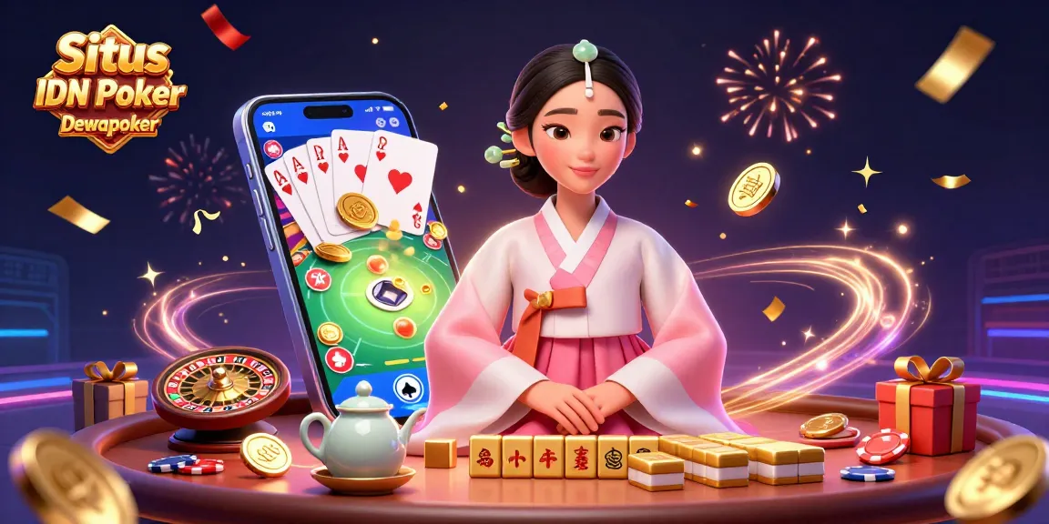 Situs IDN Poker Dewapoker showcases an elegant scene featuring vibrant casino games and rich detail.