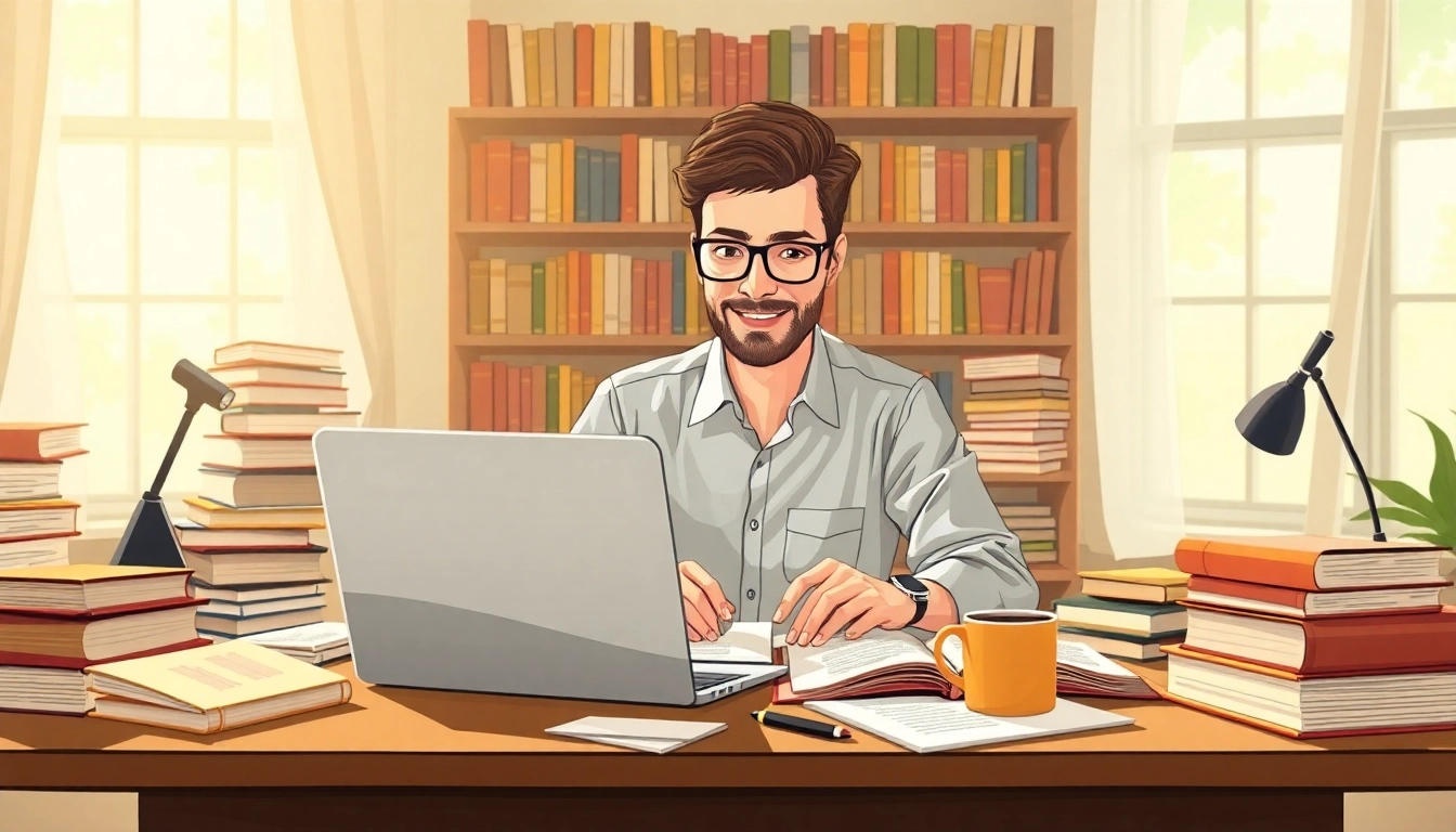 Understand if booklab authority legit? in this scene of an author at work, surrounded by books.