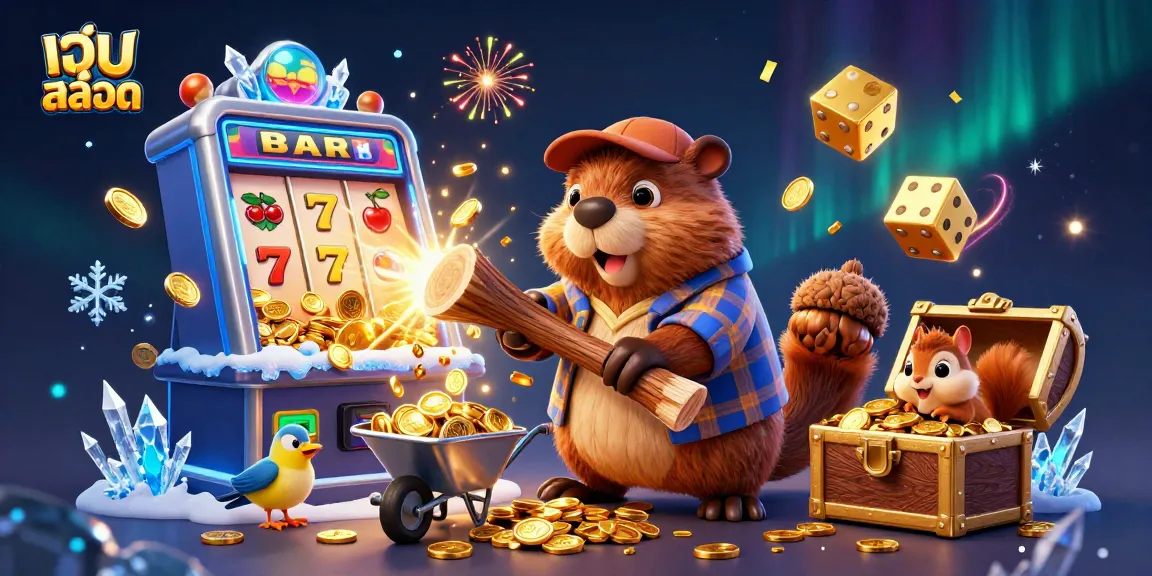 Experience เว็บสล็อต excitement as the beaver, bird, and squirrel enjoy a coin-rich adventure in this lively casino scene.