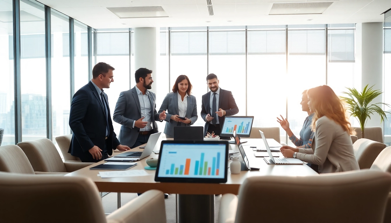Business team collaborating at https://valuesfirst.com conference table in a bright office.