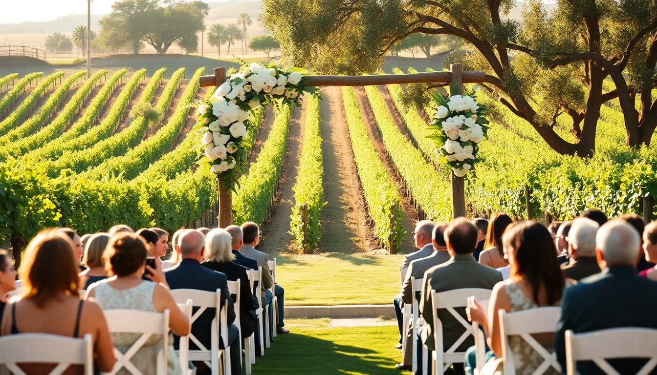 Captivating Clarksburg wedding scene with rustic decor and vineyard backdrop.