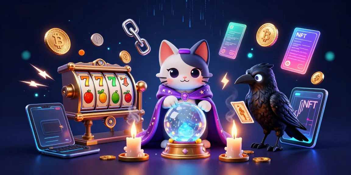 Putaran slot menampilkan kucing mistik dan burung gagak, dikelilingi elemen perjudian yang berkilau.