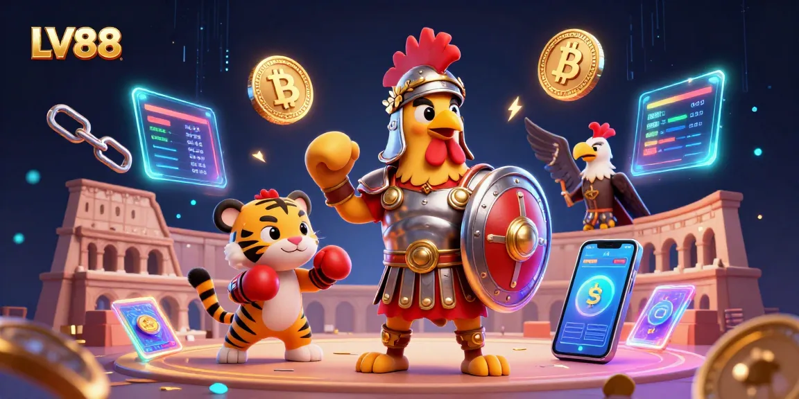 Experience thrilling gaming at LV88, featuring a dynamic casino battle with iconic characters and crypto elements.