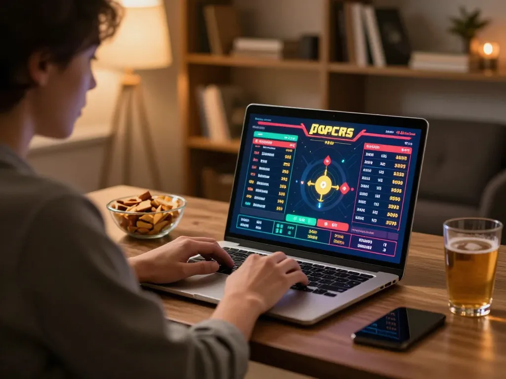 Player engaging in sports betting on fb88 in a modern home setup with vibrant odds displayed.