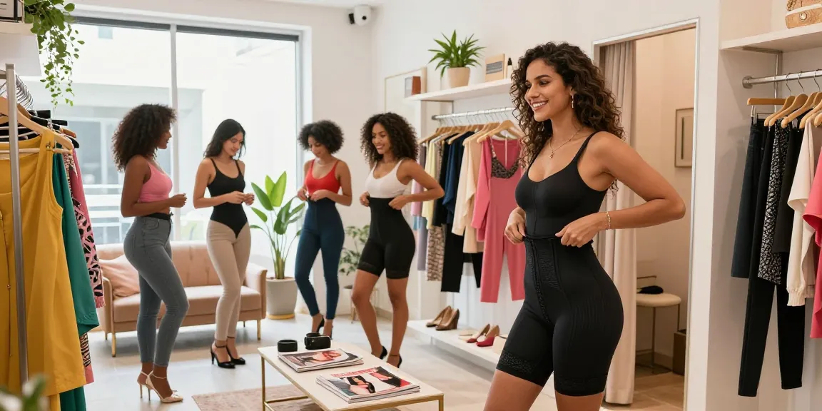 Diskusi tentang https://colombianshapeweargaless.com di toko fashion modern, wanita mencoba shapewear Kolombia.