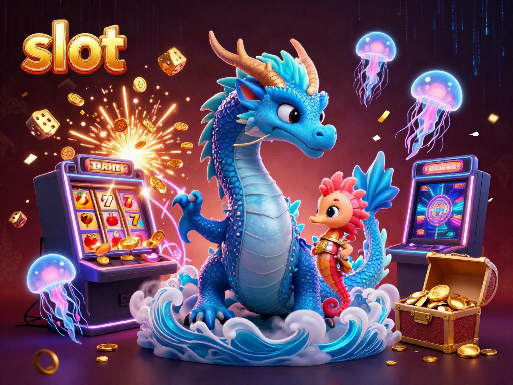Slot menghasilkan jackpot besar dengan naga dan kuda laut yang berani di latar yang berkilau.