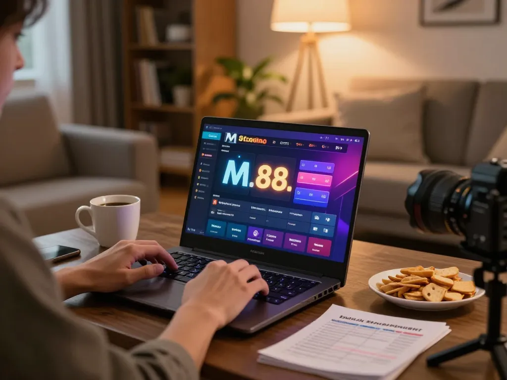 M88 mới nhất hôm nay được trình bày trên màn hình laptop trong một phiên chơi game trực tuyến đầy hấp dẫn.