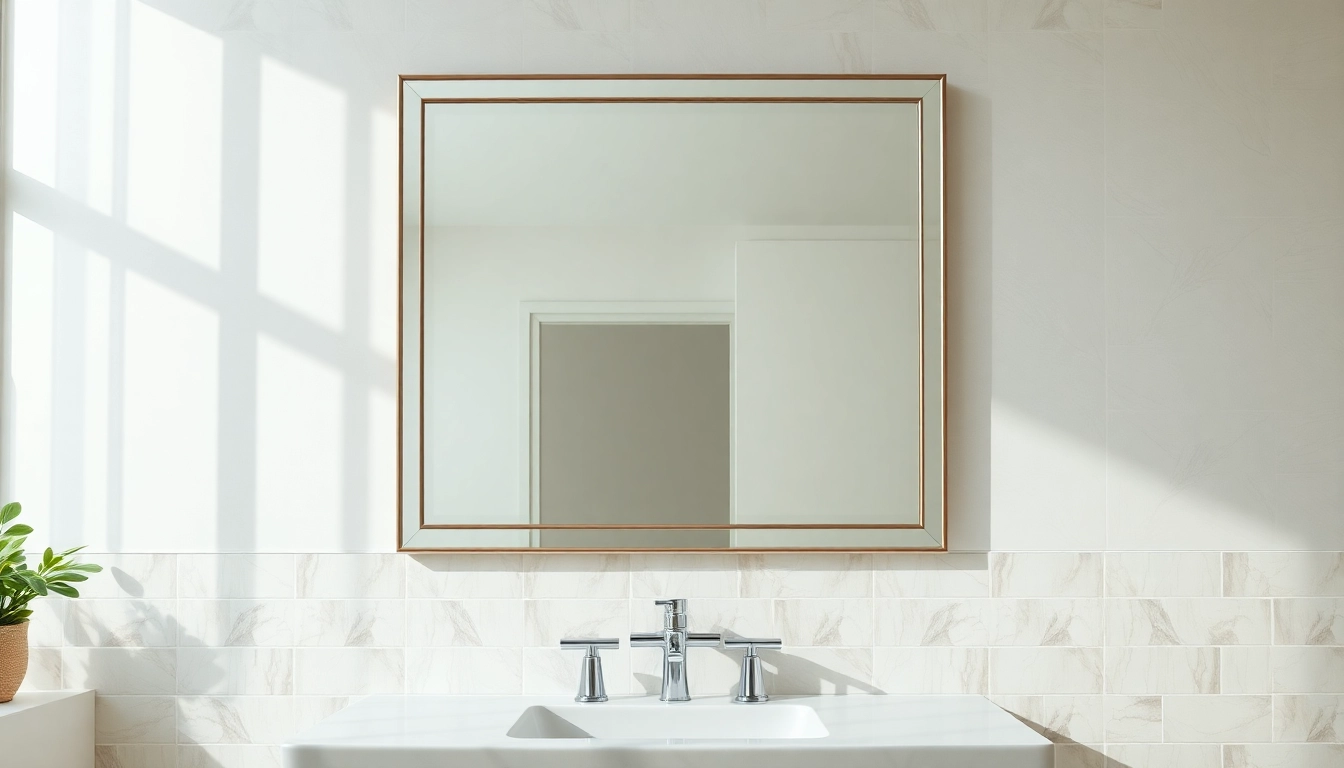Showcasing an elegant bathroom mirror in a beautifully designed modern setting.