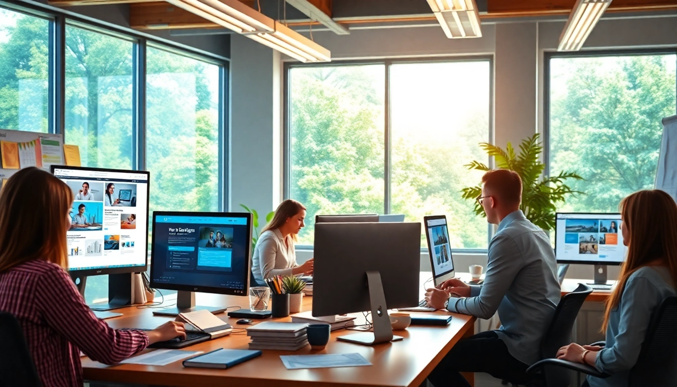Showcasing Website Design Hereford team creating innovative web layouts in a modern office.