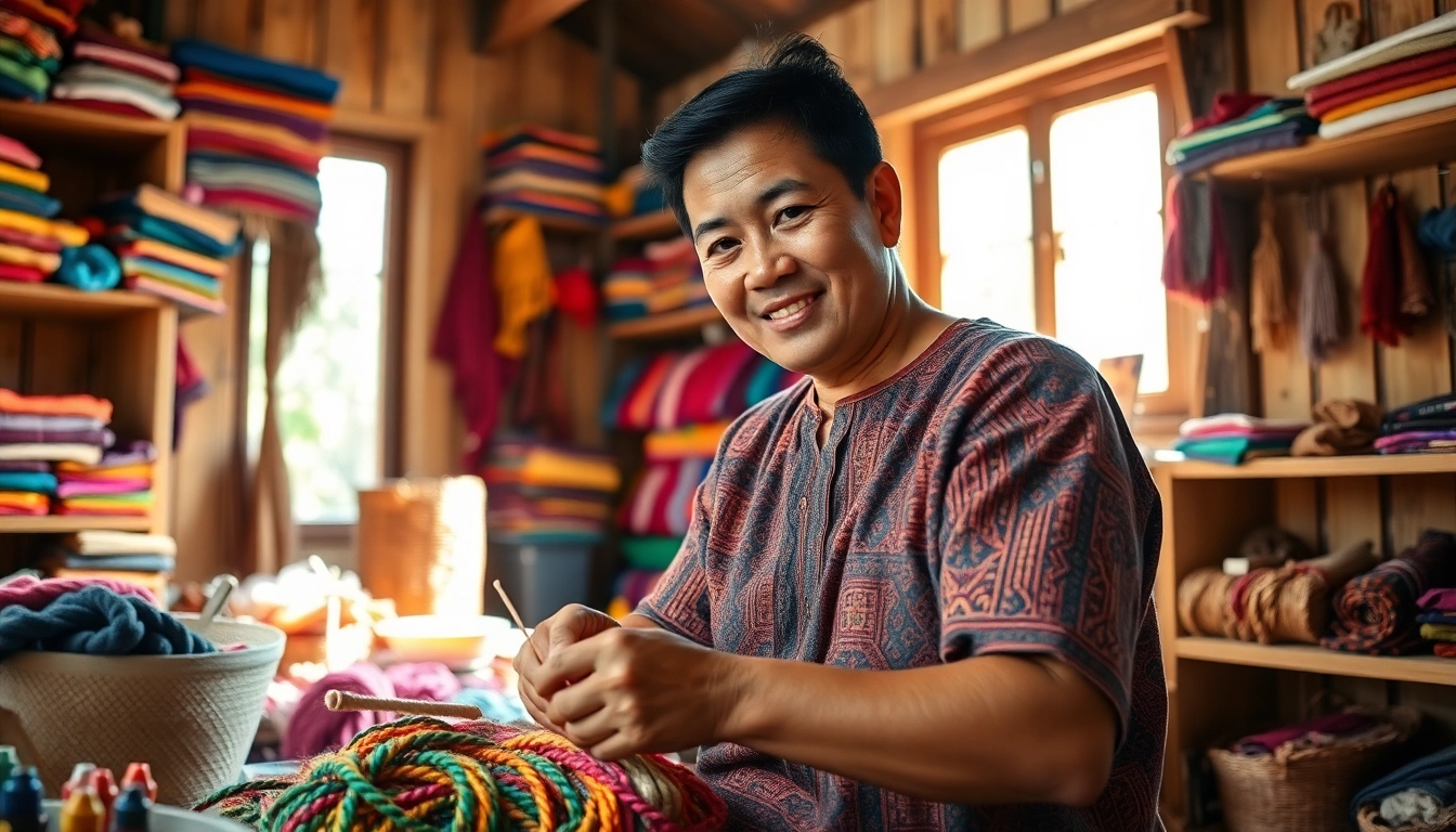 lemacau artisan crafting traditional handicrafts with vibrant materials