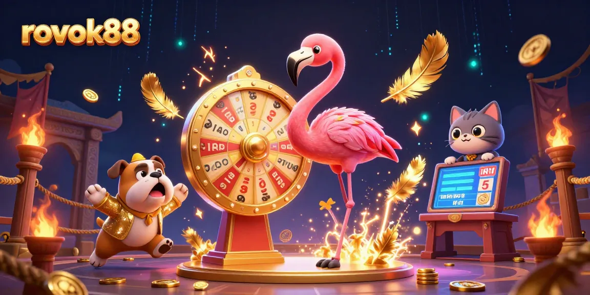 Exciting reveal of rokok88 game prizes in a dynamic, colorful casino setting.