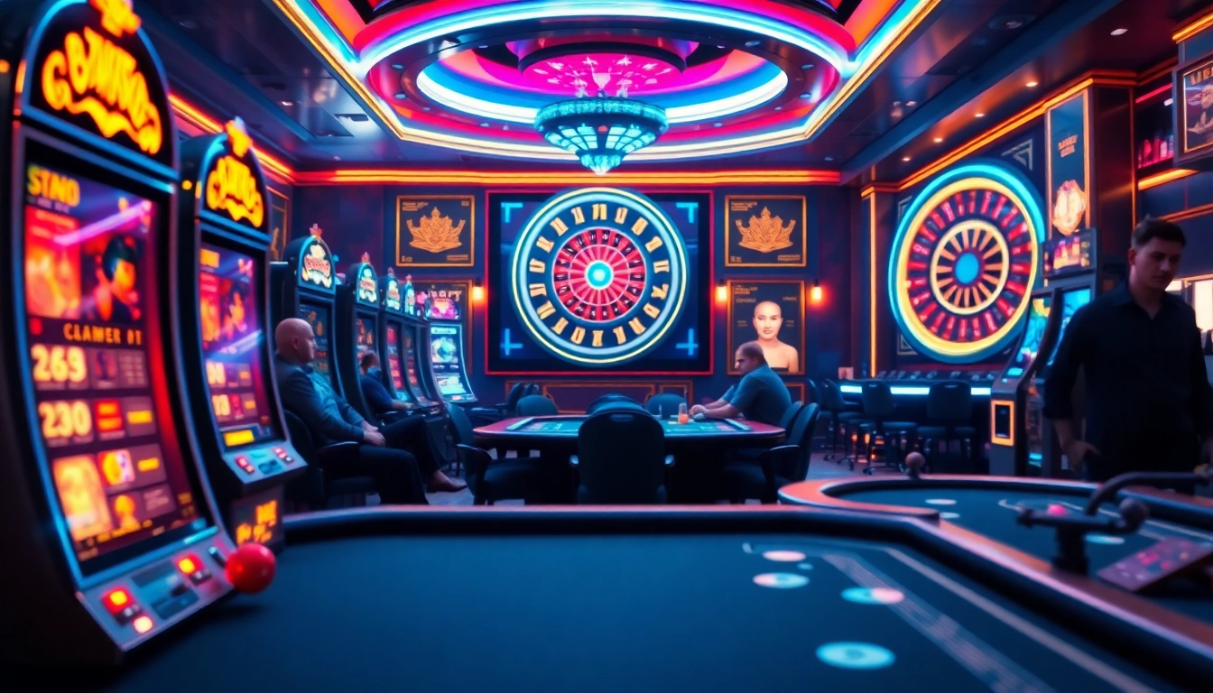 Play exciting sex games ai in a luxurious virtual casino setup with colorful slot machines.