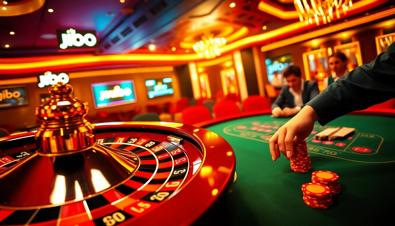 Experience the thrill of gambling with JBO as players celebrate big wins at a luxurious casino table.
