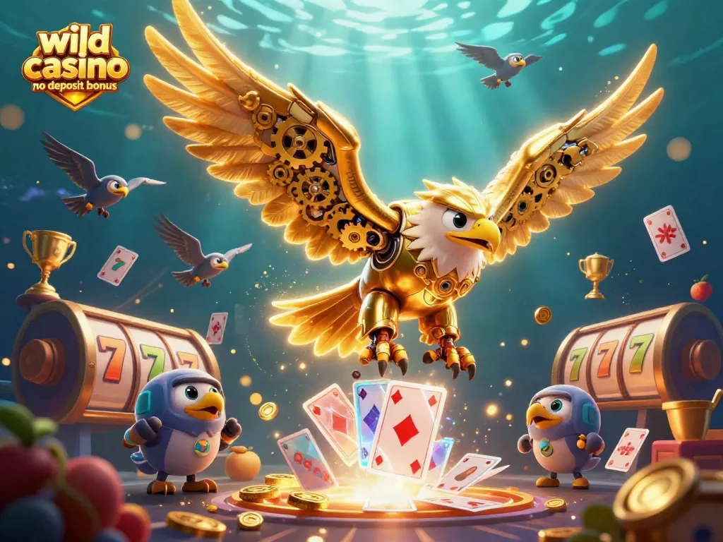 Engage with wild casino no deposit bonus opportunities illustrated vividly with flying slots and dynamic elements.
