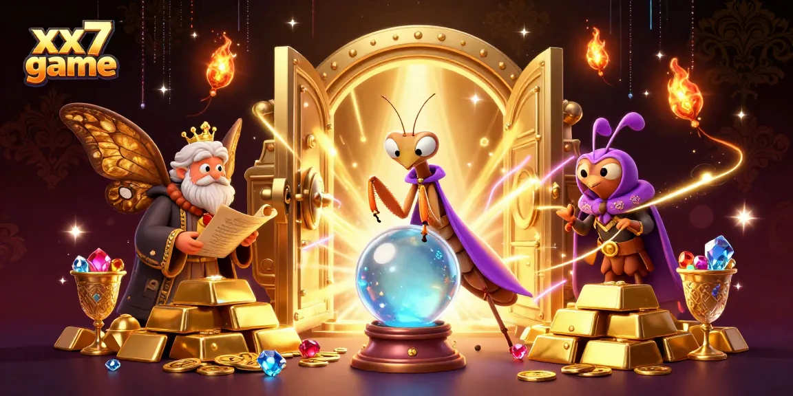 Engage in the exciting xx7 game with a vibrant 3D casino-themed illustration filled with treasures.