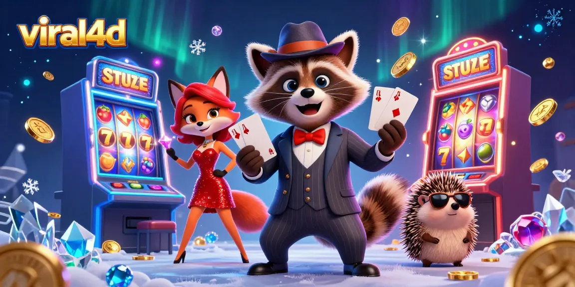 Experience the thrill of winning big with viral4d in this vibrant casino scene featuring playful characters.