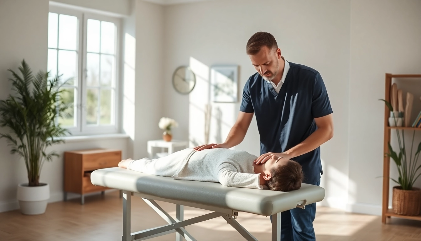 Osteopathie-Behandlung in einer ruhigen Praxis, Patient erhält professionelle Hilfe.