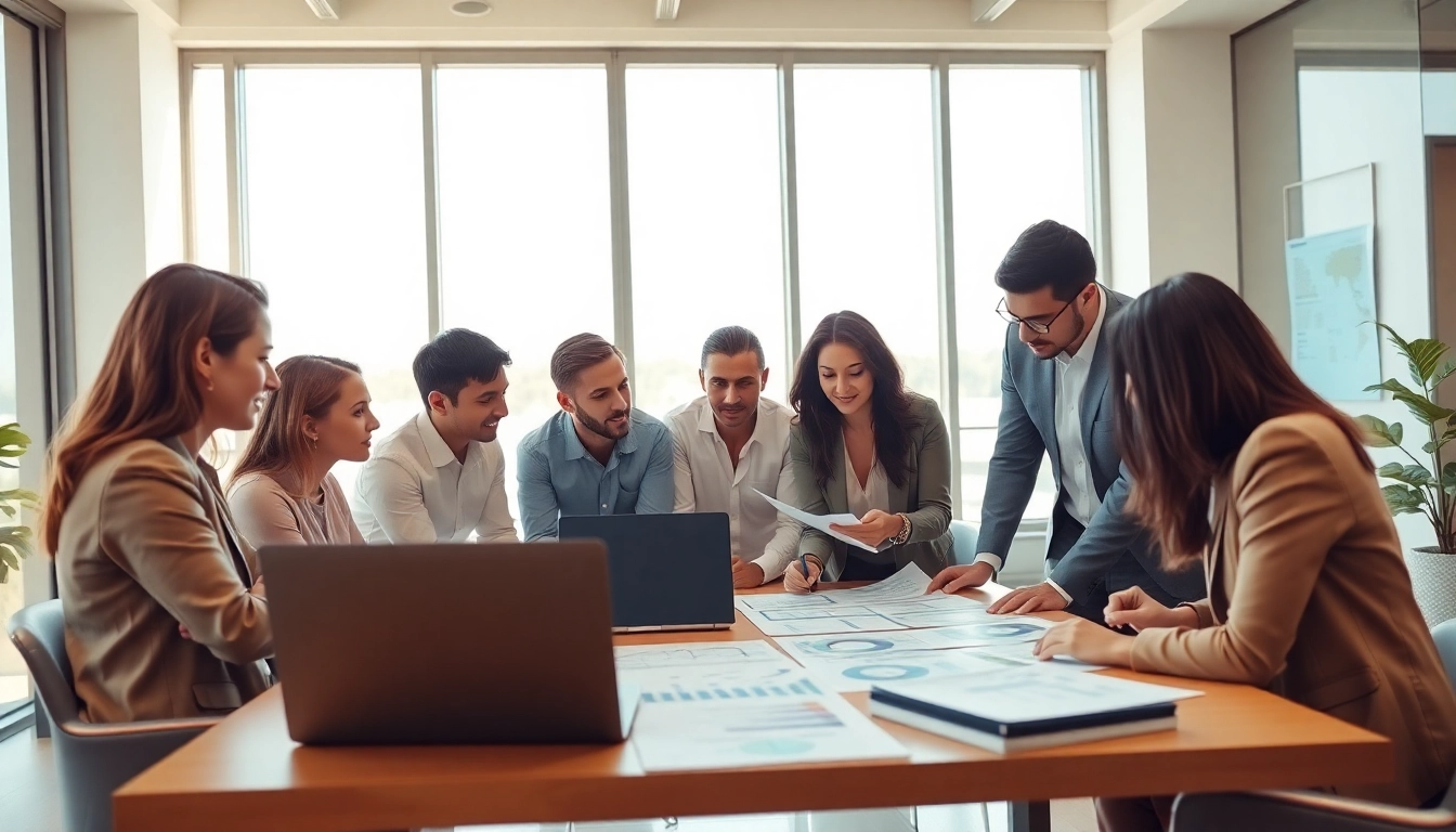 Team engaging in Proposal Writing and Management discussions with digital tools in a modern office.