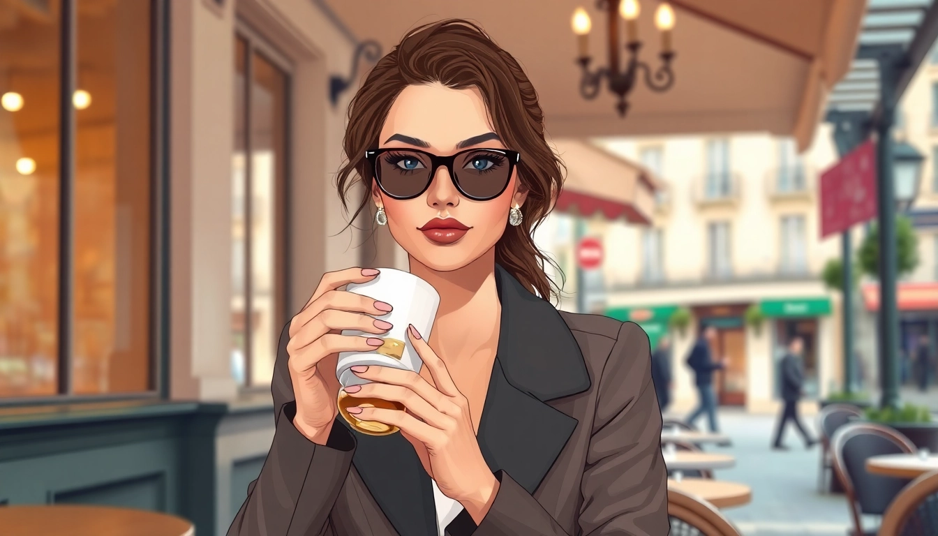Mademoisele enjoying coffee at a Parisian café, embodying elegance and style.