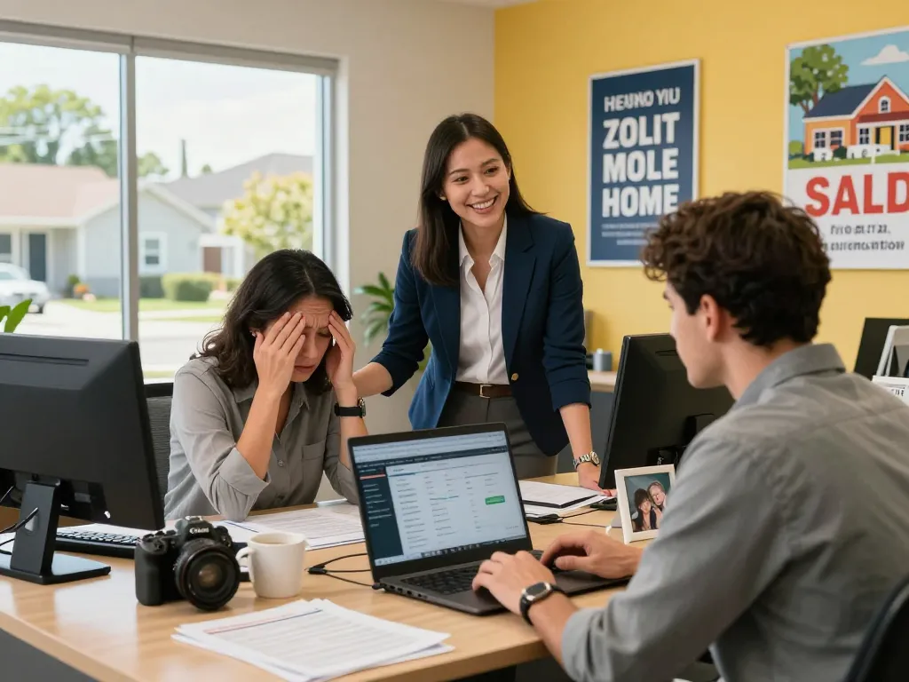 Sell my home urgently with a supportive real estate agent in a bright modern office.