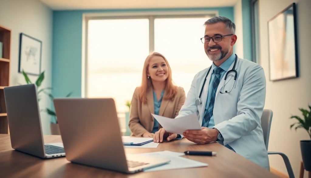 Discussing health concerns with a professional in a modern healthcare setting.