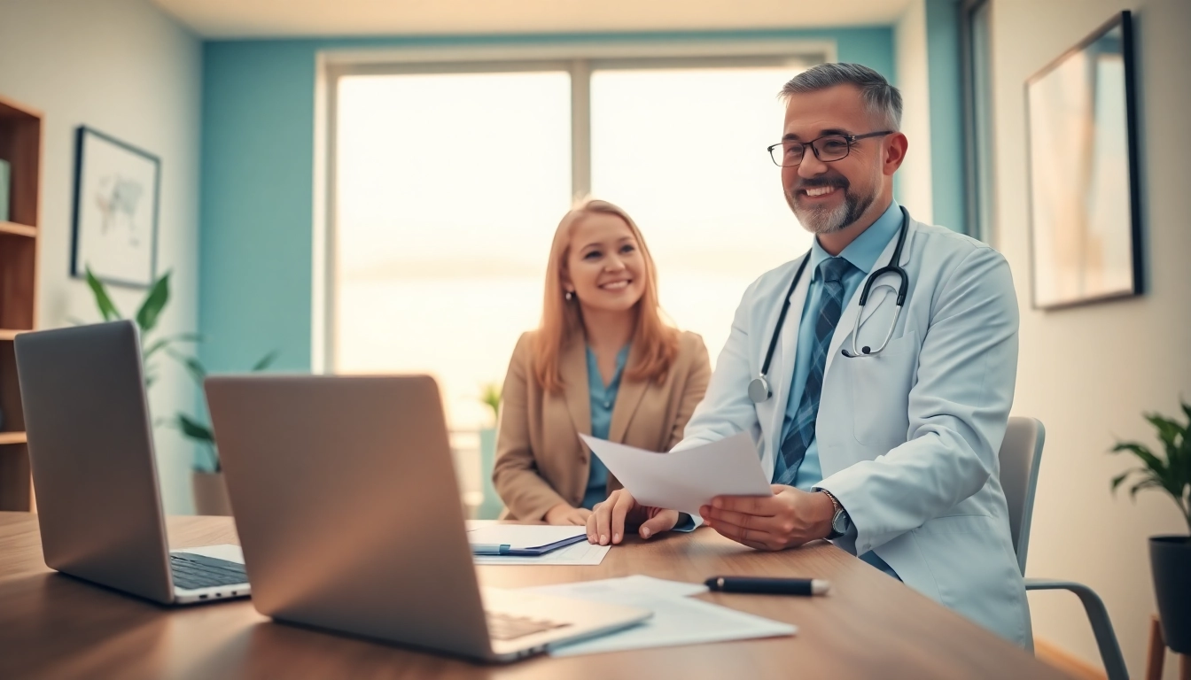 Discussing health concerns with a professional in a modern healthcare setting.