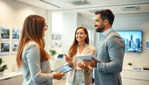 Immobilienmakler https://frankfurt-bester-immobilienmakler.de berät Kunden in einem modernen Büro.