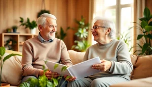Plan happy moments for seniors at https://frontidas.com with a joyful elderly couple in their cozy living room.