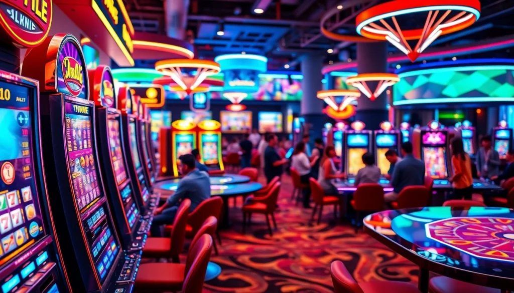 Experience the thrill of gaming at https://rusia777.com with vibrant slot machines and players.