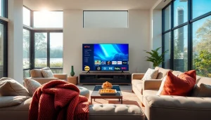 Experience premium streaming services on https://vizomate.com in a modern home setting.