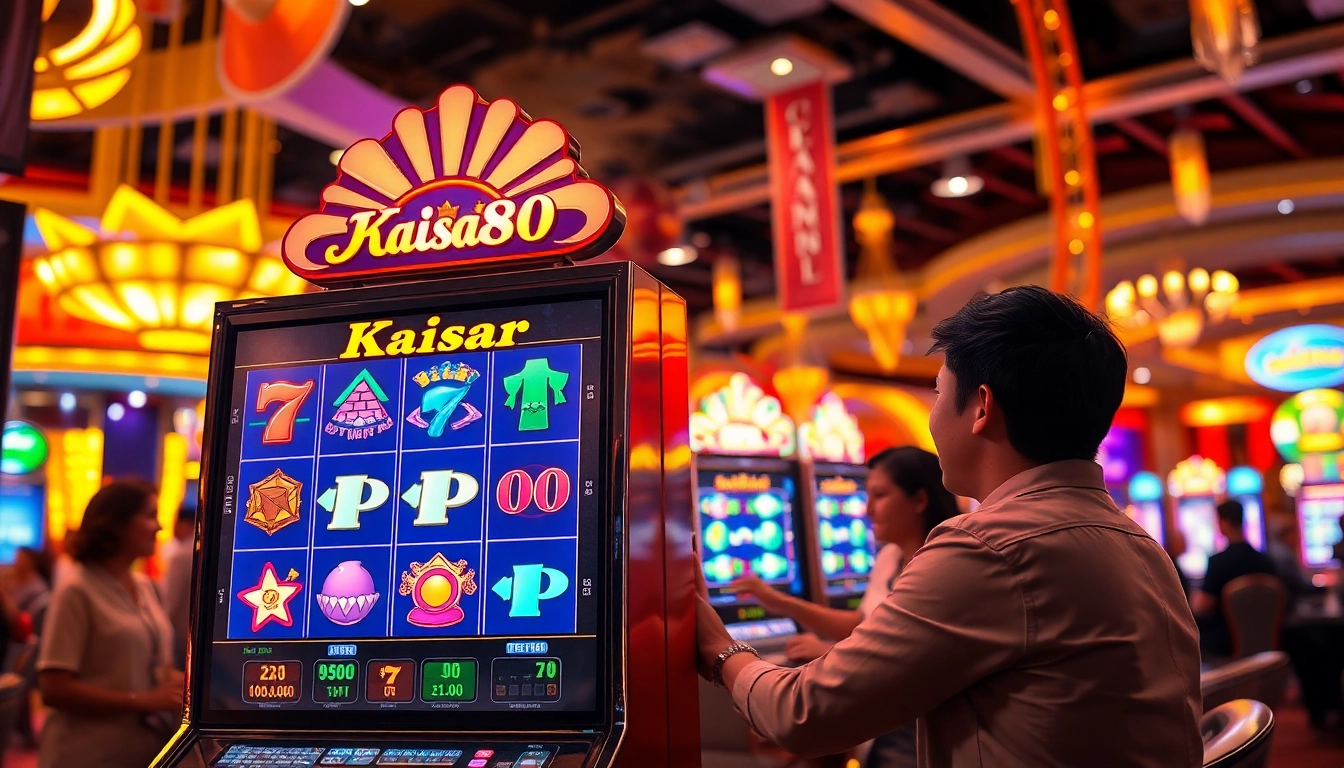 Mendorong kemenangan dalam permainan kaisar800 slot dengan suasana kasino yang meriah.