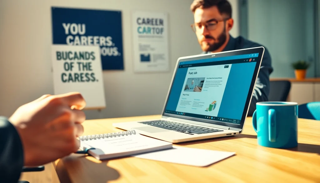 Post a free job post with a focused job seeker at their modern desk.