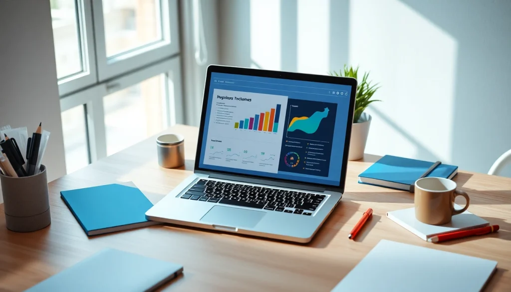 Showcase of a professional workspace at https://eztips.com featuring a laptop with an infographic