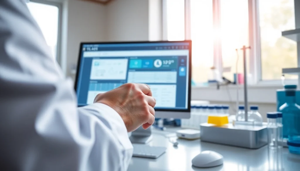 Steuerung des Laboratory Information System (LIS) durch einen Fachmann in einem modernen Labor.