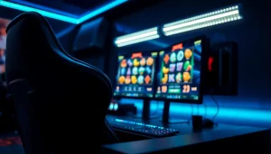 Menggambarkan pengalaman bermain slot online koi800 dengan setup gaming modern dan aksesoris menarik.