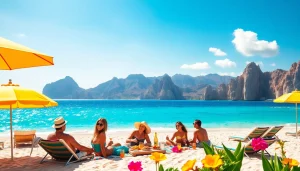 Experience Cabo San Lucas travel with a joyous family picnic on the beach set against stunning cliffs.