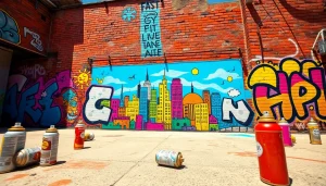 Celebrate graffiti wall art with a vibrant mural and urban scene showcased against a textured backdrop.