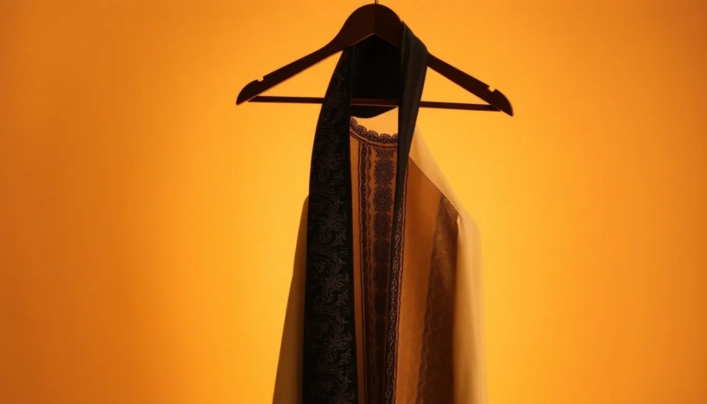 Emirati jubbah showcasing intricate design and craftsmanship details for premium men's wear.