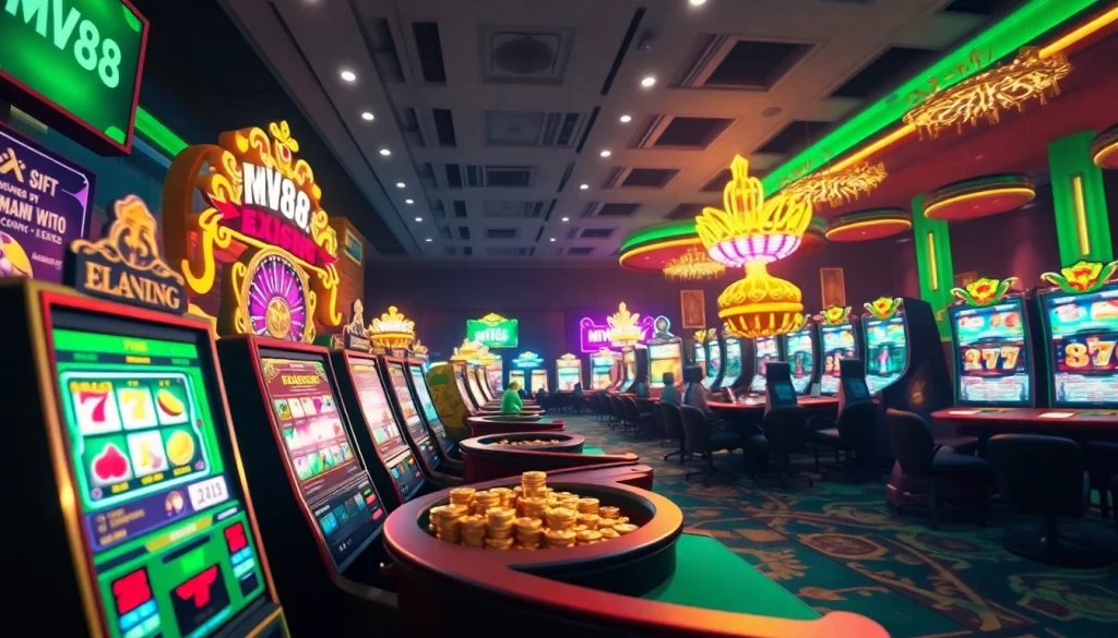 Exciting MV88 game interface showcasing vibrant slots and user interactions in a dynamic online casino.