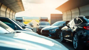 Showcase of a professional car transport service featuring diverse vehicles ready for delivery.