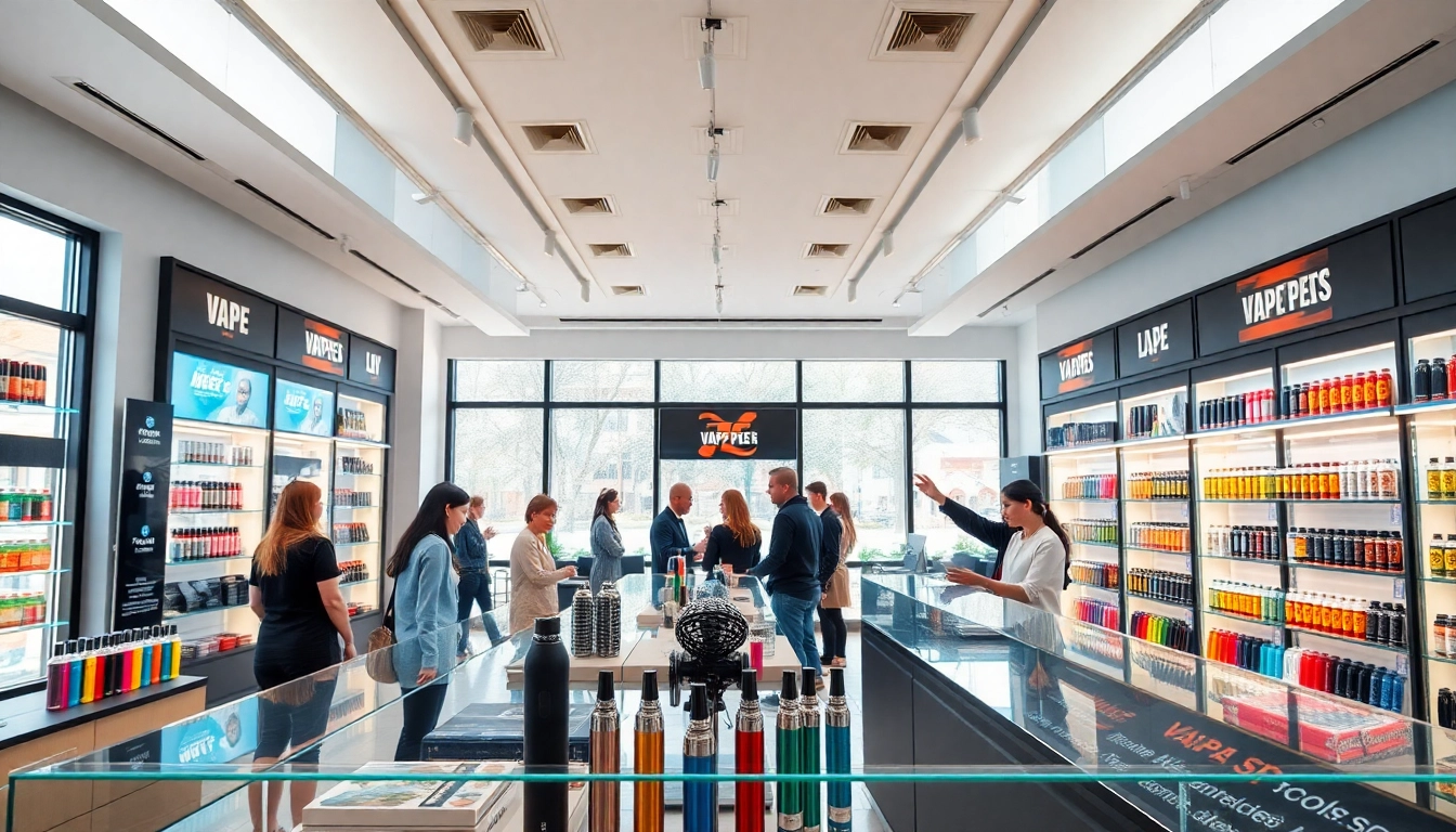 Vape shop showcasing a variety of colorful vaping products in a modern atmosphere.
