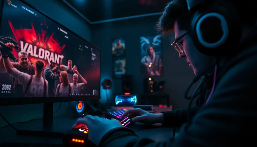 Players engaged in intense focus while preparing for valorant download and gaming setup.