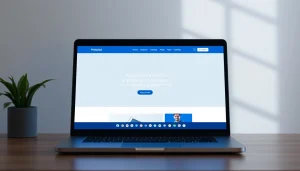 Desenvolvimento de Site: visualização de um projeto de site em um laptop com design moderno.