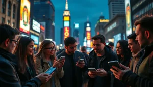 Engaging scene with bettors discovering the best sports betting sites India among friends in a vibrant city.