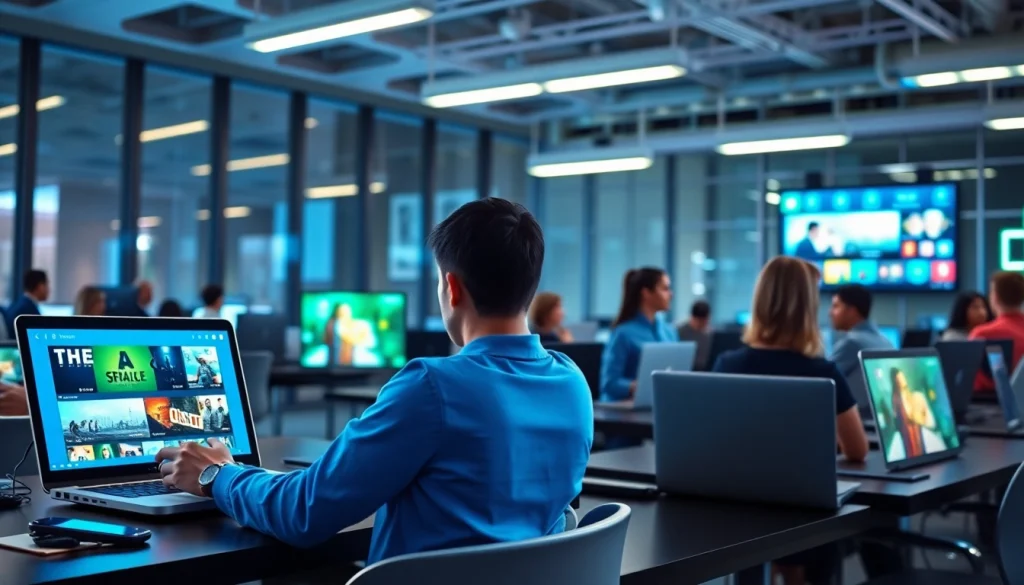 365티비주소를 통해 다양한 콘텐츠를 스트리밍하는 사용자 아바타가 있는 디지털 인터페이스.